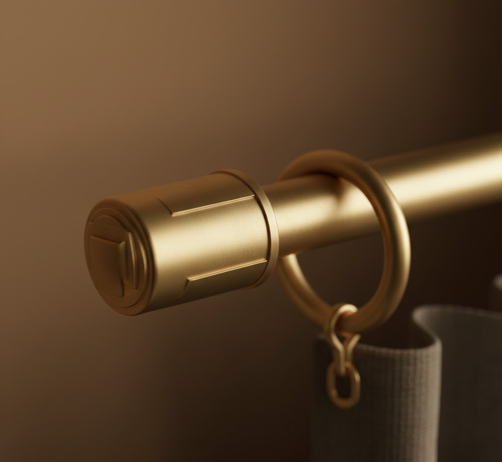 Satin brass curtain hardware