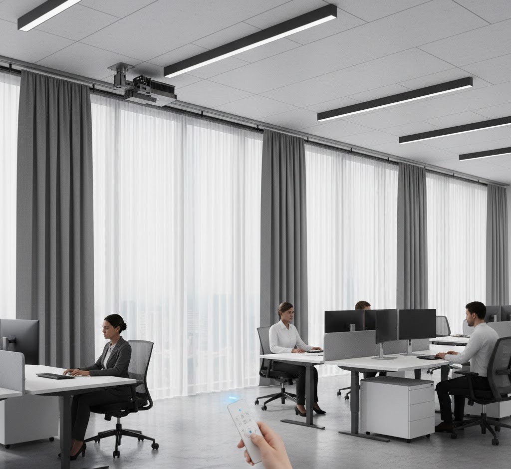 Office space curtain installation